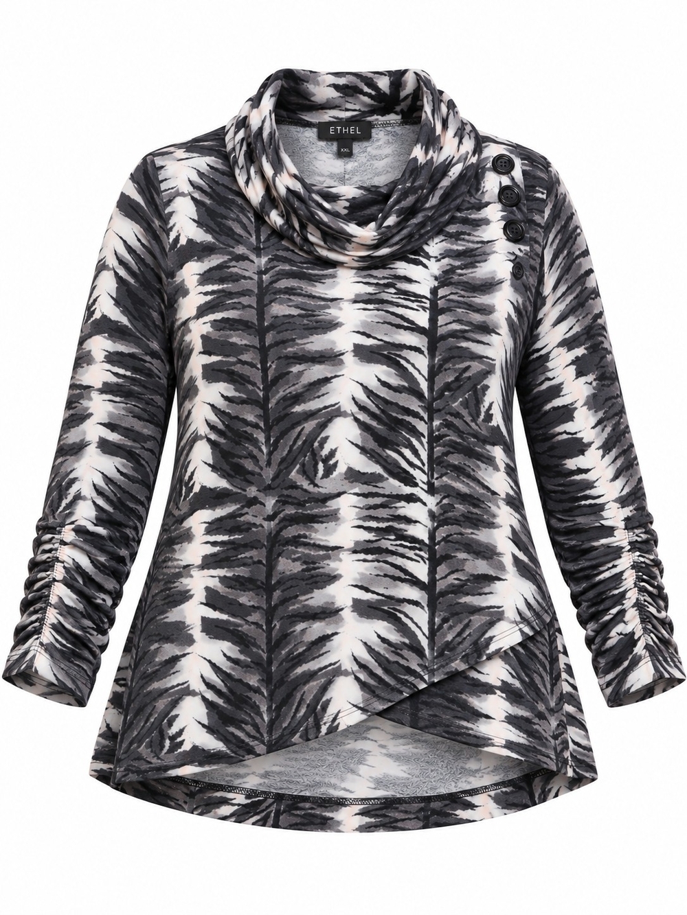 ETHYL | NWT Zebra Tiger Animal Print Cowl Neck Asymmetrical Tunic Top | XXL